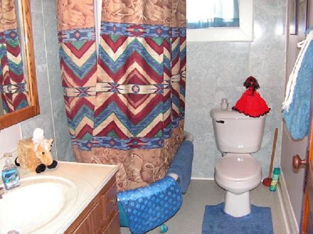 One of the two full bathrooms.